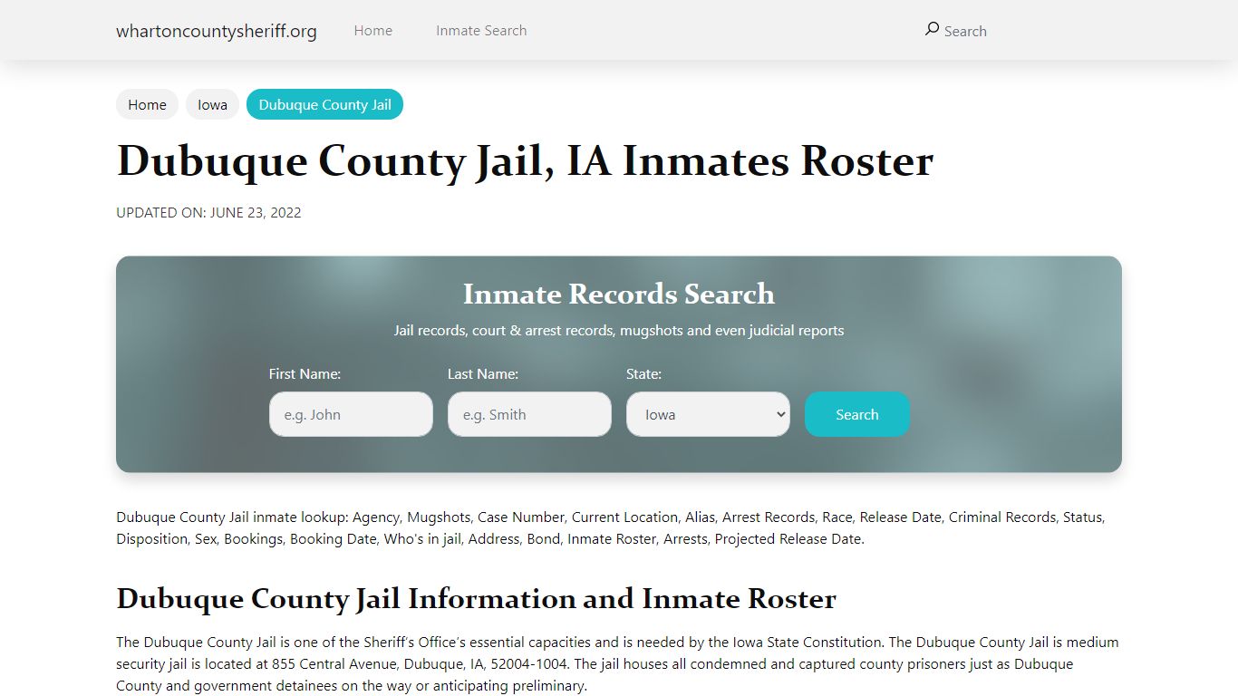 Dubuque County Jail, IA Jail Roster, Name Search